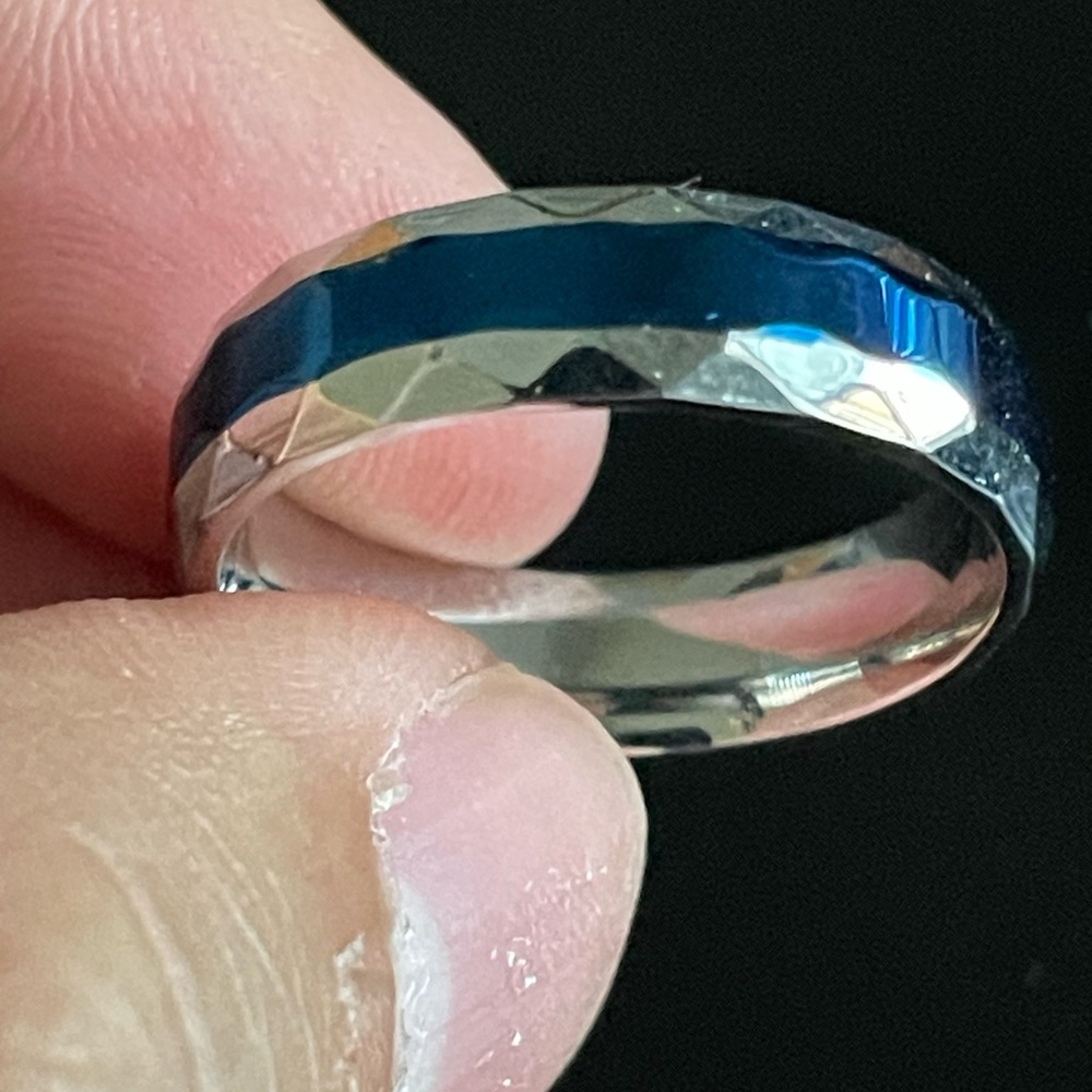6mm blue silver stainless steel facet ring